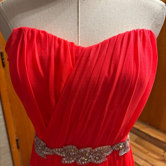 Coral Colored Strapless Evening Dress Size 9 - Picture 2 of 6